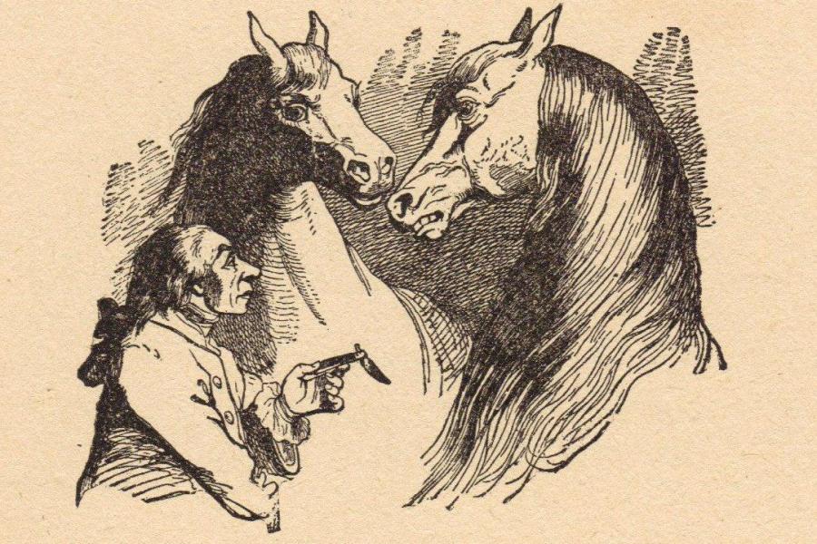 Gulliver dialoga con los Houyhnhnms | Ilustración de  J.J. Grandville, 1856 